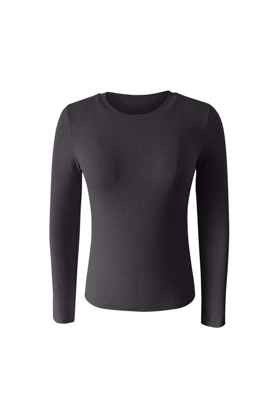 Base Layers Base Layer Women Cold Weather Women's Spring And Summer Pure Color Stripes High Elastic Long Sleeved Undershirt Top, Black L