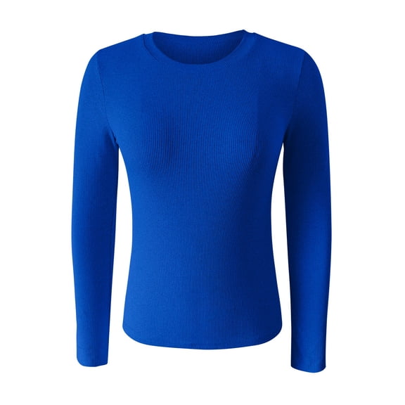 WTXUE Base Layers Base Layer Women Cold Weather Women's Spring And Summer Pure Color Stripes High Elastic Long Sleeved Undershirt Top, Blue X-Large