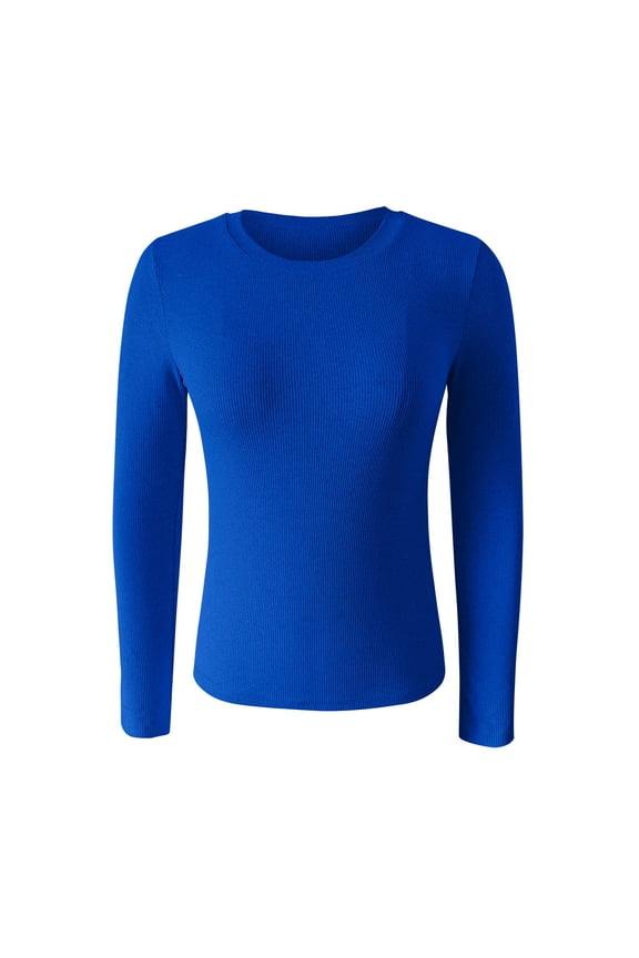 Base Layers Base Layer Women Cold Weather Women's Spring And Summer Pure Color Stripes High Elastic Long Sleeved Undershirt Top, Blue XX-Large