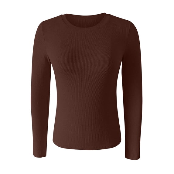WTXUE Base Layers Base Layer Women Cold Weather Women's Spring And Summer Pure Color Stripes High Elastic Long Sleeved Undershirt Top, Brown Small