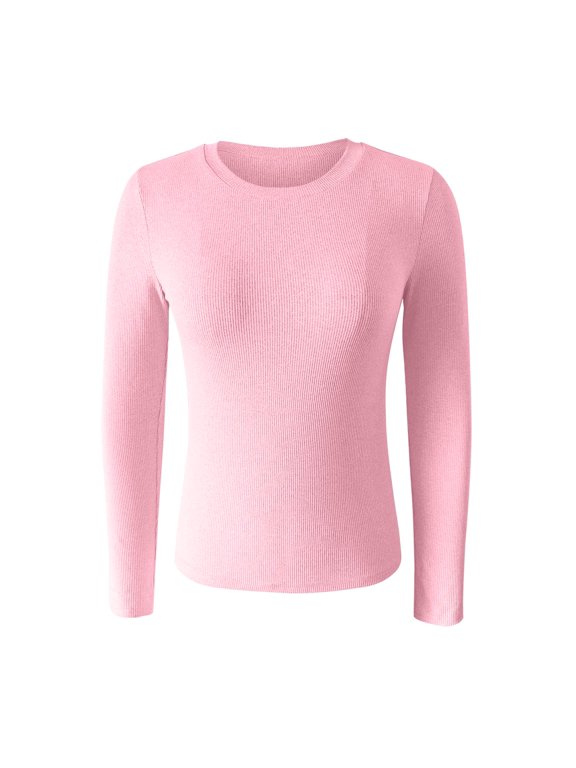 Base Layers Base Layer Women Cold Weather Women's Spring And Summer Pure Color Stripes High Elastic Long Sleeved Undershirt Top, Pink L
