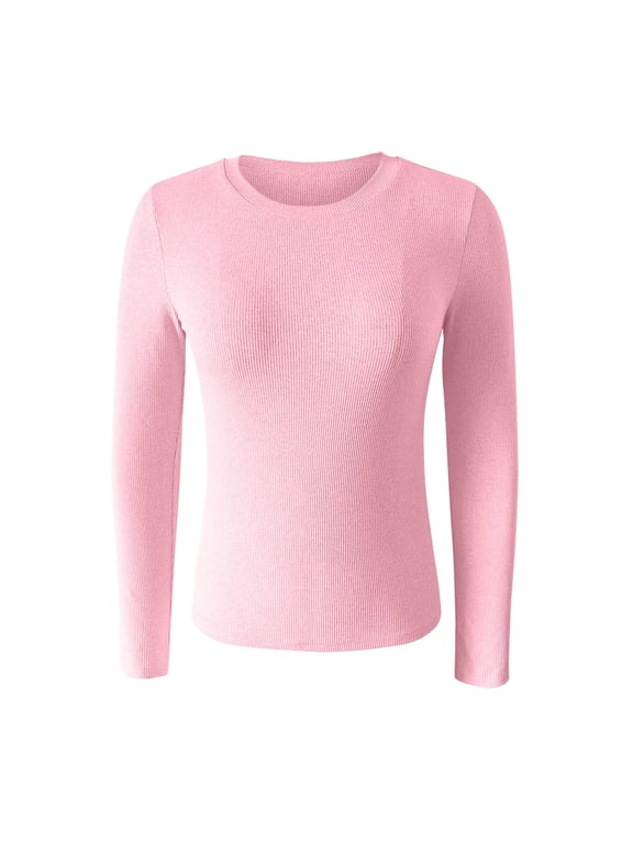 Base Layers Base Layer Women Cold Weather Women's Spring And Summer Pure Color Stripes High Elastic Long Sleeved Undershirt Top, Pink Small