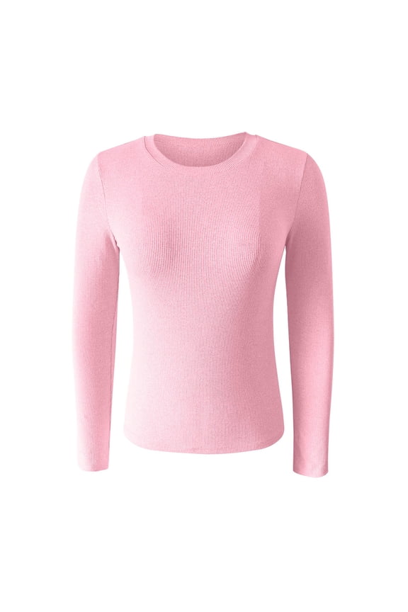 Base Layers Base Layer Women Cold Weather Women's Spring And Summer Pure Color Stripes High Elastic Long Sleeved Undershirt Top, Pink X-Large