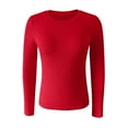 thumbnail image 1 of WTXUE Base Layers Base Layer Women Cold Weather Women's Spring And Summer Pure Color Stripes High Elastic Long Sleeved Undershirt Top, Red Small, 1 of 6
