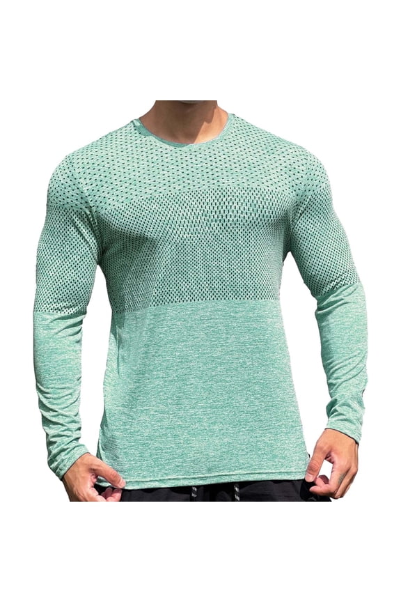 Base Layers Long Sleeve, Crew Neck Mesh Breathable Sweat Pullover Base Shirt Running Basketball Outdoor Train Activewear for Men Green 3XL
