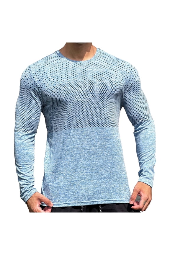 Base Layers Long Sleeve, Crew Neck Mesh Breathable Sweat Pullover Base Shirt Running Basketball Outdoor Training Light Jacket Activewear for Men Blue M