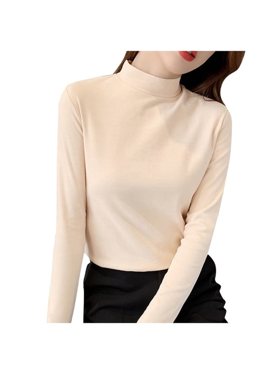 Base Layers Long Sleeve, Mock Neck Women Slim Solid Mock Turtleneck Blouse Slim Stretchy Layer Tee Shirts Solid Casual Tops for Women