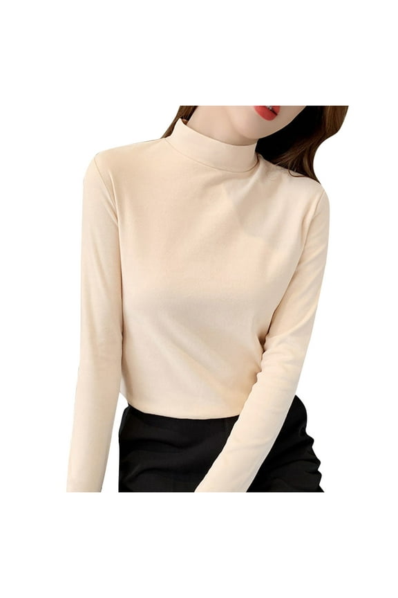 Base Layers Long Sleeve, Mock Neck Women Slim Solid Mock Turtleneck Blouse Slim Stretchy Layer Tee Shirts Solid Casual Tops for Women