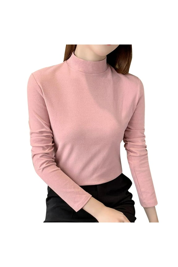 Base Layers Long Sleeve, Mock Neck Women Slim Solid Mock Turtleneck Blouse Slim Stretchy Layer Tee Shirts Solid | Casual for Women Red XL