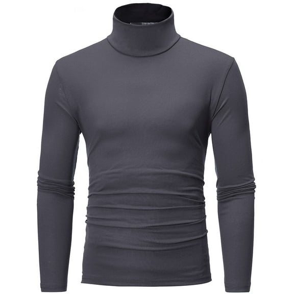 WTXUE Base Layers Long Sleeve, Mock Neck autumn winter elastic slim mid- high-neck base shirt Solid Casual Tops for Men Dark Gray M