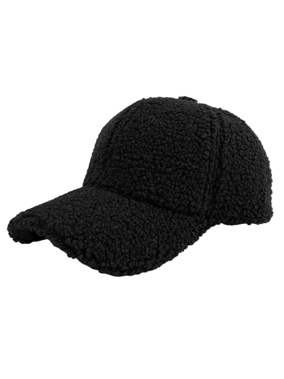 Baseball Hats, Winter Faux Lamb Wool Baseball Cap for Men Women Teddy Sports Hats Warm Winter Outdoor Travel Gift, Black