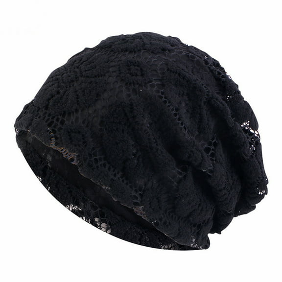 WTXUE Beanie Cold Cap Women's Foldable Cooling Mesh Handmade Floral Lace Cotton Chemotherapy Hair Loss Caps Slouchy Hat Thick Fleece Lined Hat Comfort Hat Cute Hats Black One Size
