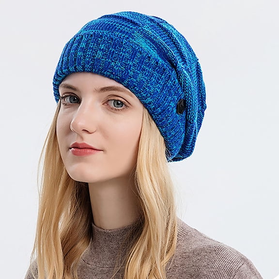 WTXUE Beanie Knit Hat Autumn Winter Hat Knitted Hat European And American Flanged Mixed Color Hanging Wool Hat Ski Hat Soft Warm Hat Winter Hat Blue One Size