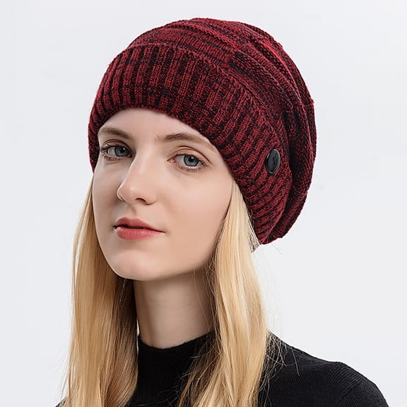 WTXUE Beanie Knit Hat Autumn Winter Hat Knitted Hat European And American Flanged Mixed Color Hanging Wool Hat Ski Hat Soft Warm Hat Winter Hat Wine One Size