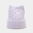 thumbnail image 1 of WTXUE Beanie Knit Hat Cat Ear Hat Cute Cat Knitted Hat Winter Knit Cable Hat for Women Girls Thick Fleece Lined Hat Soft Warm Hat Winter Hat Purple One Size, 1 of 4