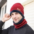 thumbnail image 1 of WTXUE Beanie Knit Hat Men's Winter Hat Cap Collar Set Plus Velvet Thick Knit Hat And Muffler Thick Fleece Lined Hat Soft Warm Hat Winter Hat Red M, 1 of 3