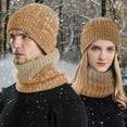 thumbnail image 1 of WTXUE Beanie Knit Hat Men's And Women's Winter Knitted Fleece Windproof Hood Scarf Coif Winter Knit Hat Warm Hats for Adult Windproof Hat Hat And Scarf Set Winter Warm Hat Khaki One Size, 1 of 9