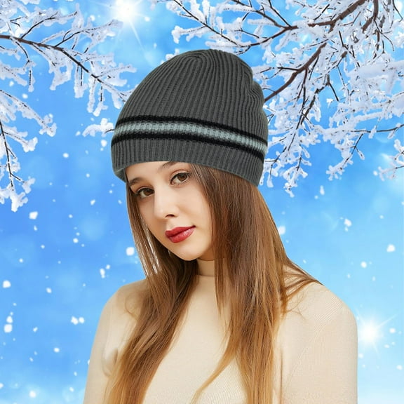 WTXUE Beanie Knit Hat Outdoor Winter Adult Neutral Keep Warm Printing Hats Plush Knitted Woolen Hat Thick Fleece Lined Hat Soft Warm Hat Winter Hat Grey One Size