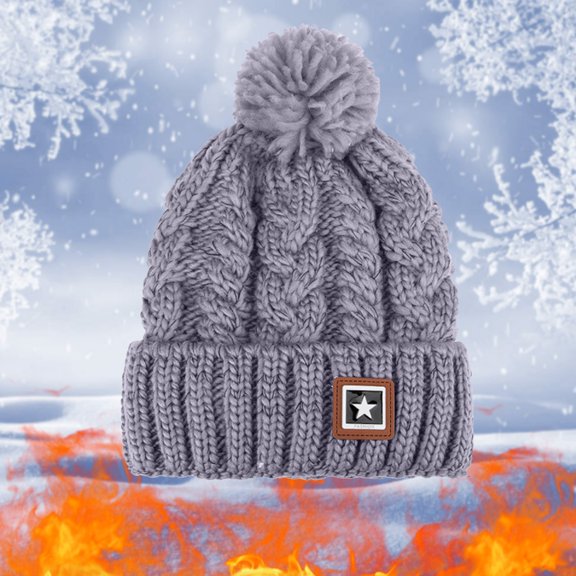 WTXUE Beanie Knit Hat Plush Outdoor Cycling Warm Woolen Hat Cute Five-Star All-Match Ear Protection Knitted Kat Thick Fleece Lined Hat Outdoor Hat Winter Hat Grey One Size