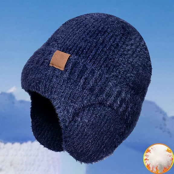 WTXUE Beanie Knit Hat Winter Warm Hat Children's Plush Knitted Wool Hat Cold Proof Ear Cover Head Cap Thick Fleece Lined Hat Soft Warm Hat Winter Hat Navy A