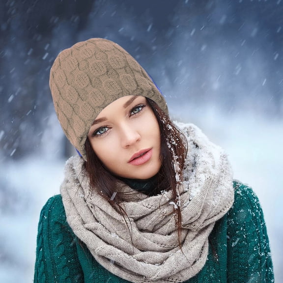 WTXUE Beanie Knit Hat Women Warm Solid Twist Knit Crochet Pile Pile Hat Pullover Cap Thick Fleece Lined Hat Outdoor Hat Winter Hat Khaki One Size