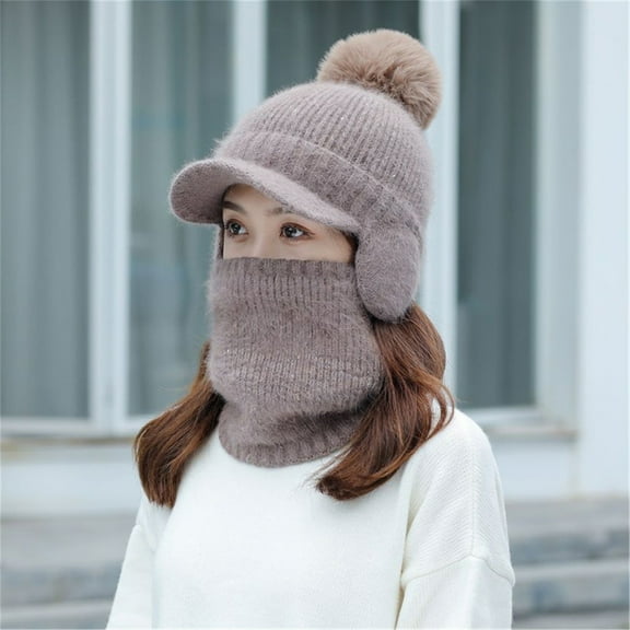 WTXUE Beanie Knit Hat Womens Earmuffs Add Flocking Thermal Cycling Warm Winter Hat Knitting Scarf Hat Thick Fleece Lined Hat Soft Warm Hat Winter Hat Coffee One Size