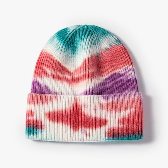 WTXUE Beanie Knitted Hat Unisex Fashion Casual Tie-Dye Printed Woolen Hat Warm Outdoor Knitted Hat Thick Skull Cap Outdoor Hat Soft Breathable Hat Red One Size