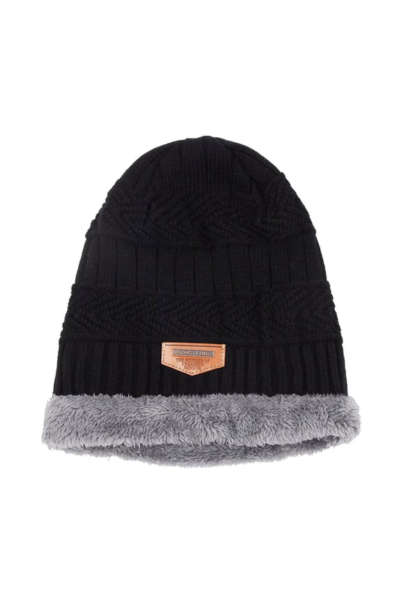 Beanie, Mens Winter Hat Contrast Men Warm Knitted Fleece Hats for Women Colors Fashion Winter, Black