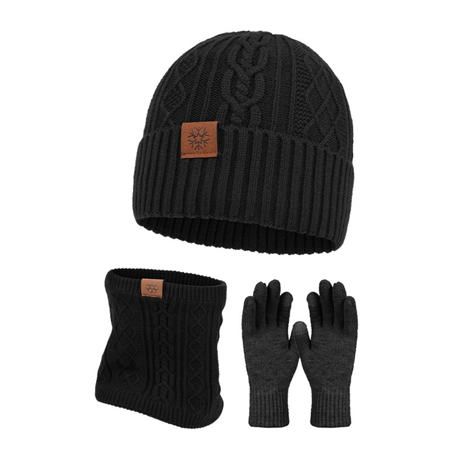 WTXUE Beanie Neck Warmer Scarf Gloves Set for Women Winter Warm Hat Thick Soft Hat with Gloves Knitted Knit Skull Ski Cuff Baseball Caps Gloves Breathable Knitted Short Cuffed Cap Black One Size