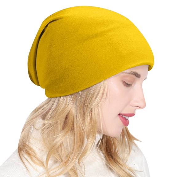 WTXUE Beanie Skull Cap Spring Cotton Slouchy for Men Women Cotton Warm Winter Hats for Ski Hair Cap for Sleep Soft Warm Hat Winter Hat Yellow One Size