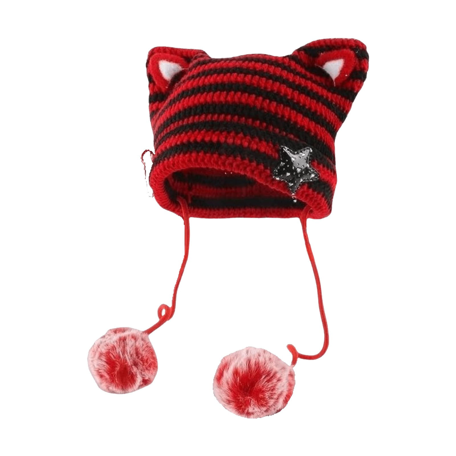 WTXUE Beanie, Women Cat Ear Hat with Pom Poms Star