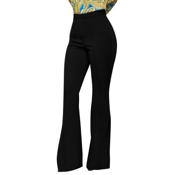 WTXUE Bell Bottom, Flare Leggings Women High Waist Comfortable SlimFit Trousers with Buttons Flared Suit Pants, Pantalones De Mujer, 2-Black