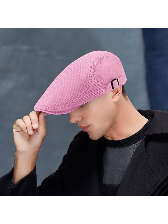 Beret Flat Cap Men Breathable Mesh Summer Hat Newsboy Beret Cap Cabbie Flat Cap Newsboy Cap Fitted Hats Comfort Hat Pink One Size