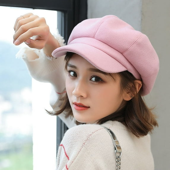 WTXUE Beret Newsboy Cap Ladies Hat Autumn And Winter Warm Fashion Wool Beret Painter Dome Trend Hat Visor Hats Army Hat Outdoor Hat Pink One Size