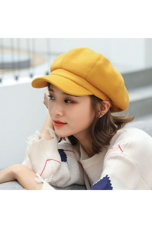 Beret Newsboy Cap Ladies Hat Autumn And Winter Warm Fashion Wool Beret Painter Dome Trend Hat Visor Hats Army Hat Outdoor Hat Yellow One Size