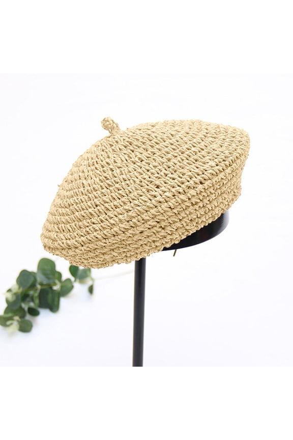 Beret Straw Hat Beret Artist Hat French Hat Casual Solid Color Breathable Hat for Women Newsboy Cap Beach Hat Outdoor Hat Beige One Size