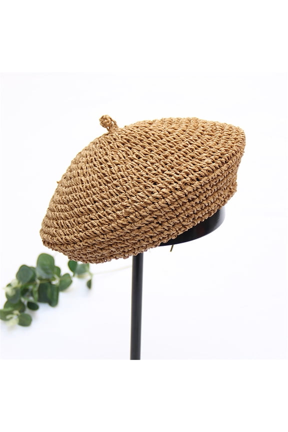 Beret Straw Hat Beret Artist Hat French Hat Casual Solid Color Breathable Hat for Women Newsboy Cap Beach Hat Outdoor Hat Khaki One Size