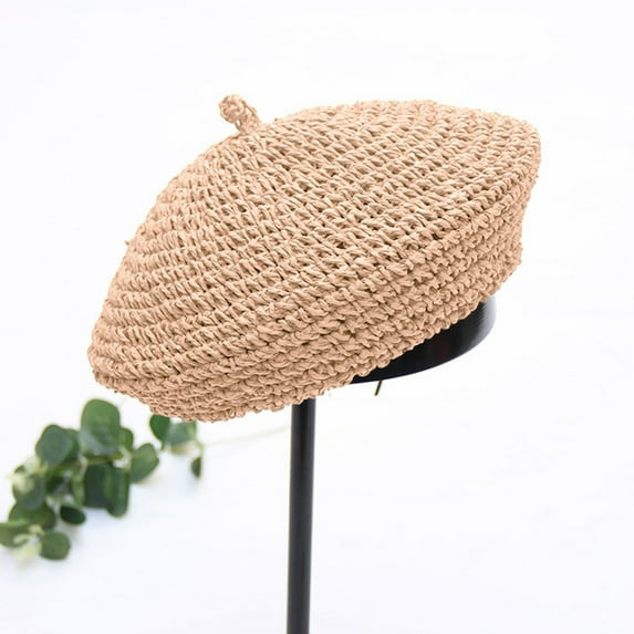 WTXUE Beret Straw Hat Beret Artist Hat French Hat Casual Solid Color Breathable Hat for Women Newsboy Cap Beach Hat Outdoor Hat Pink One Size