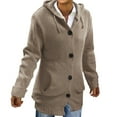 thumbnail image 1 of WTXUE Blouses & Tops Long Sleeve, Hooded Crochet Tops for Women Jumper Loose Knitting Sweater Long Warm Hoodie Button B Layered Look for Women Khaki 3XL, 1 of 3