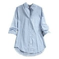 thumbnail image 1 of WTXUE Blouses & Tops Long Sleeve, Notch Neck Cotton Women's Plaid Lapel Retro Shirt Top Plaid | Casual for Women Blue M, 1 of 3
