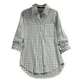 thumbnail image 1 of WTXUE Blouses & Tops Long Sleeve, Notch Neck Cotton Women's Plaid Lapel Retro Shirt Top Plaid | Casual for Women Grey M, 1 of 3