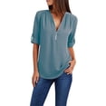 thumbnail image 1 of WTXUE Blouses for Women Button Women LadiesLoose Shirt Chiffon Zipper s Plus Size Tops Long Sleeve Plus Size Tops for Women, light blue tops for women Medium, 1 of 8