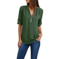 thumbnail image 1 of WTXUE Blouses for Women Button Women LadiesLoose Shirt Chiffon Zipper s Plus Size Tops Long Sleeve Plus Size Tops for Women, Sage Green XX-Large, 1 of 8