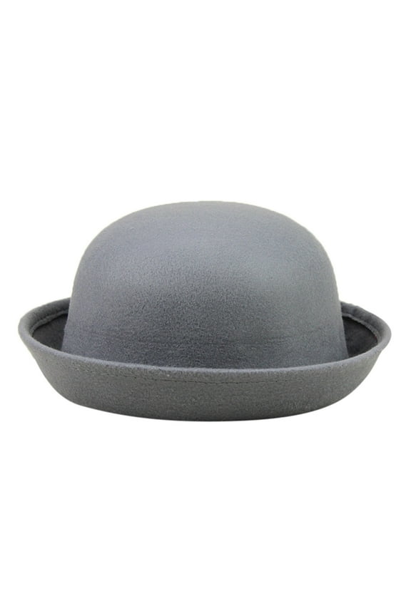 Bowler Hat, Elegant Adults Solid Hat Roll Up Brim Panama Bucket Hat Mens Womens Classic Wool Round s Cap, Grey