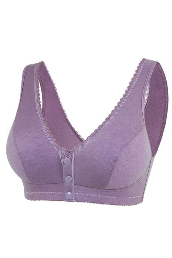 Bras for Women, Daisy Bras for Older Women 2024 Convenient Front Closure Button Cotton Bras for Seniors No Underwire Breathable Button Leisure Bra, Grey