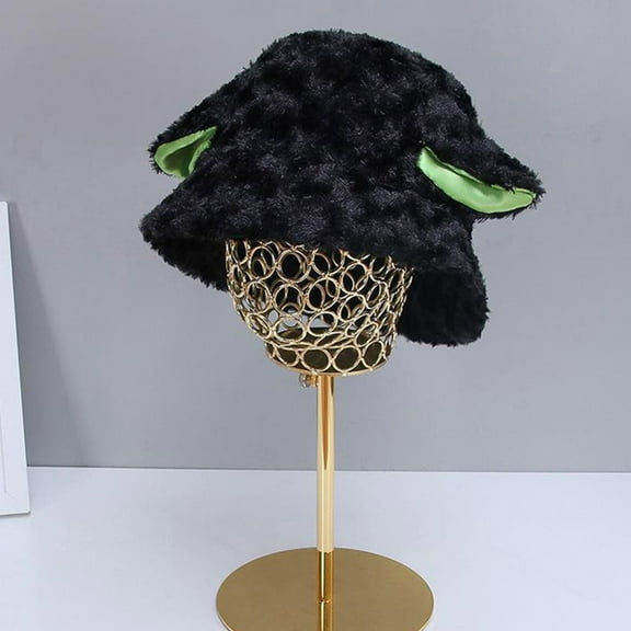 WTXUE Bucket Hat Faux Fur Hat Cute Cartoon Sheep Ear Basin Hat Korean Version Fashion Student Couple Lamb Hair Sunshade Hat Cute Hats Comfort Hat Winter Warm Hat Black A