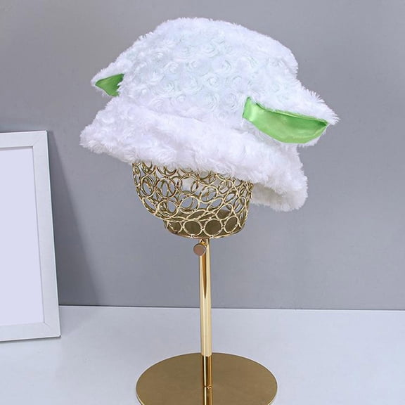 WTXUE Bucket Hat Faux Fur Hat Cute Cartoon Sheep Ear Basin Hat Korean Version Fashion Student Couple Lamb Hair Sunshade Hat Cute Hats Comfort Hat Winter Warm Hat White A