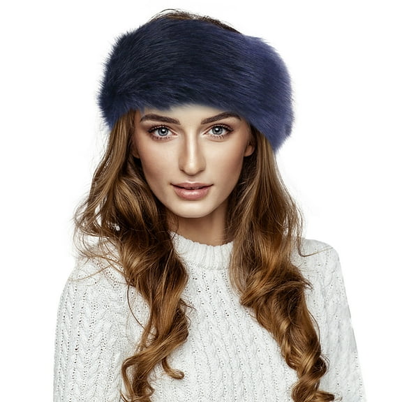 WTXUE Bucket Hat Faux Fur Hat Winter Thick Warm Headband, Warm Terry Headband, Imitation Hat Knit Splicing Windproof Hat Soft Warm Hat Winter Hat Navy One Size