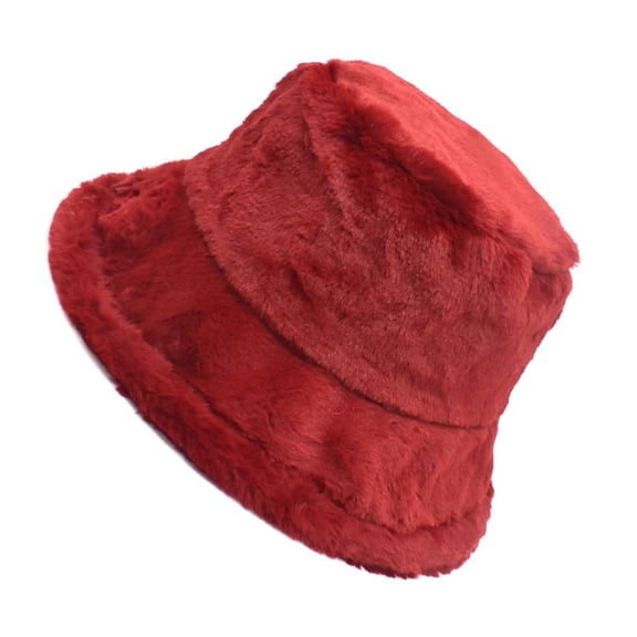 WTXUE Bucket Hat Faux Fur Hat Womens Solid Color Winter Thermal Windproof Bucket Fisherman Hat for Women for Girls Hiking Hat Outdoor Hat Winter Warm Hat Red M