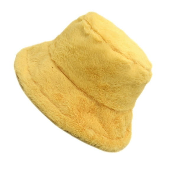 WTXUE Bucket Hat Faux Fur Hat Womens Solid Color Winter Thermal Windproof Bucket Fisherman Hat for Women for Girls Hiking Hat Outdoor Hat Winter Warm Hat Ye1 M